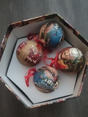 Holiday Christmas Ornament Set - Red Ribbon Decorative Baubles (Set of 11)